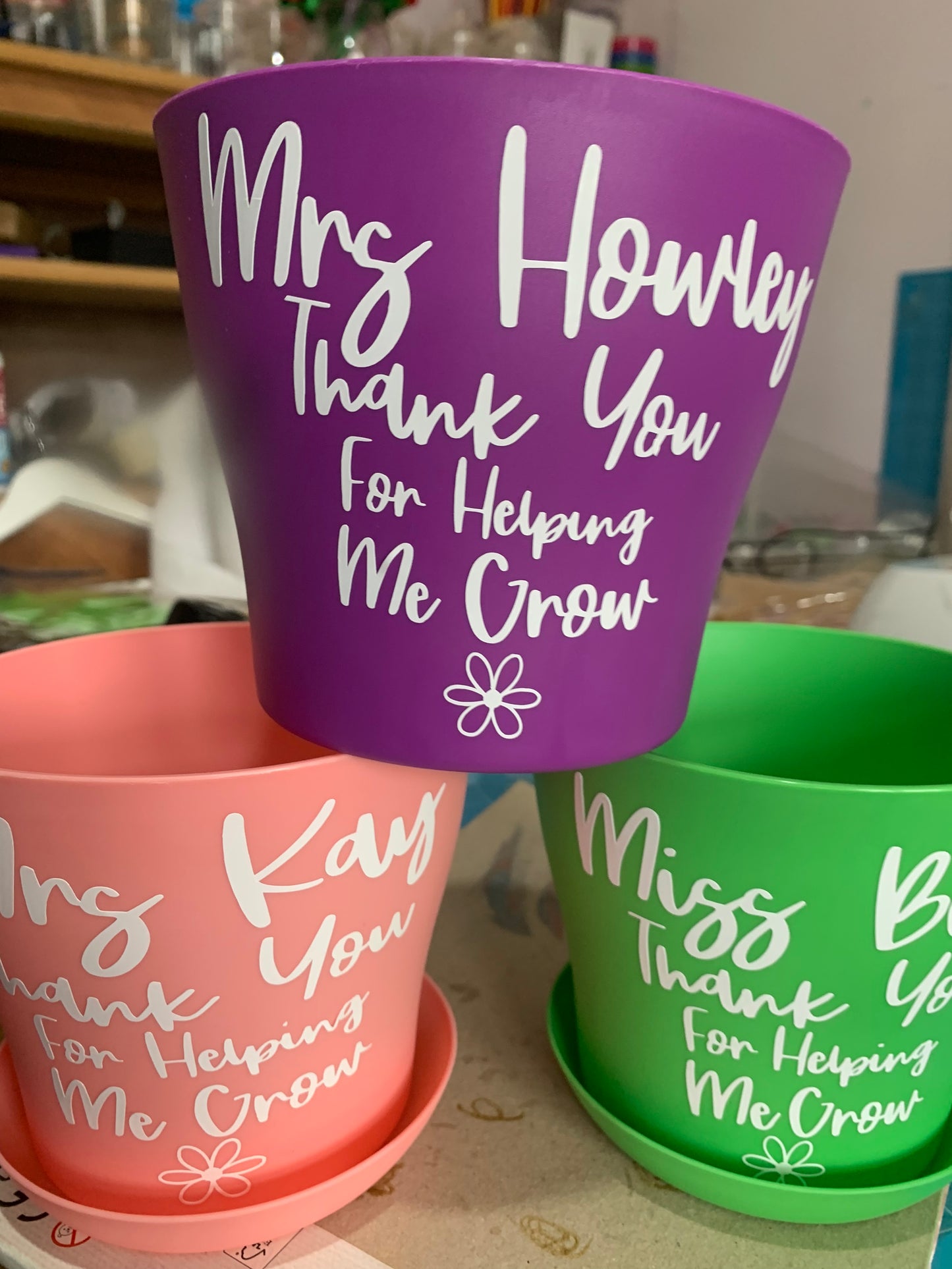 Personalised plant pots, teacher gift