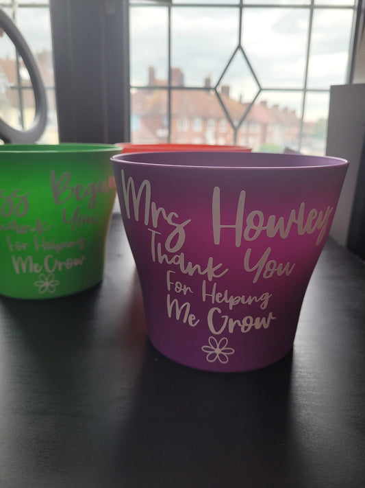 Personalised plant pots, teacher gift