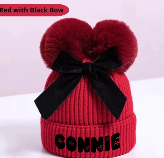 Pom Pom Hat velvet Bow PERSONALISED