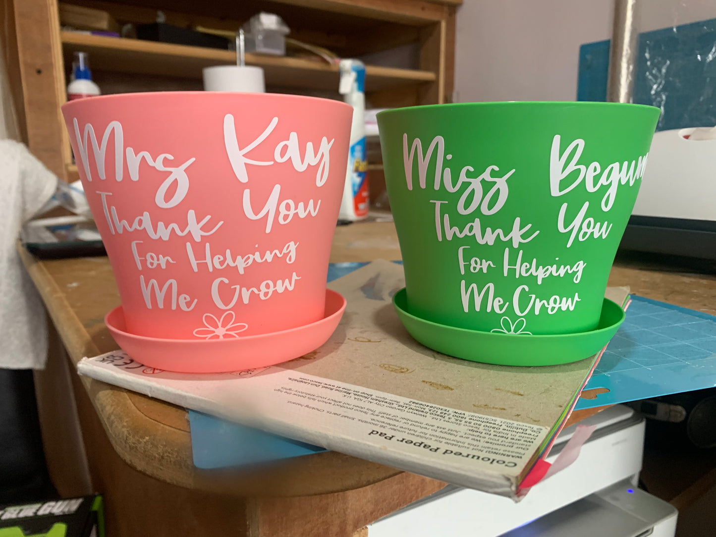 Personalised plant pots, teacher gift