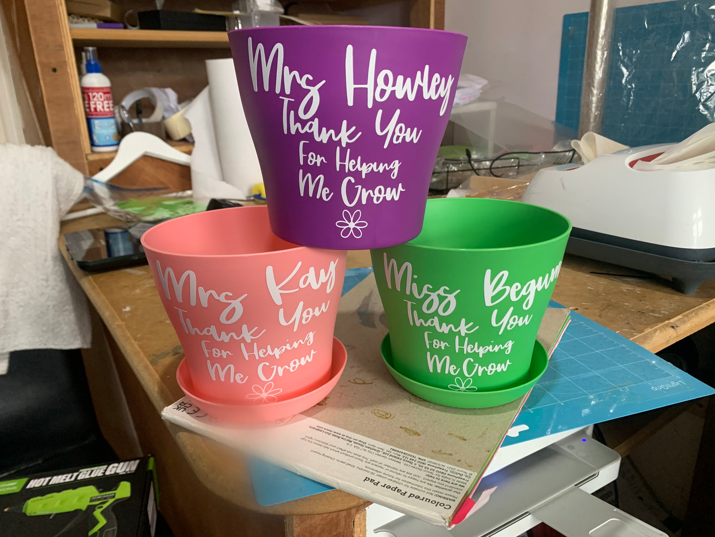 Personalised plant pots, teacher gift